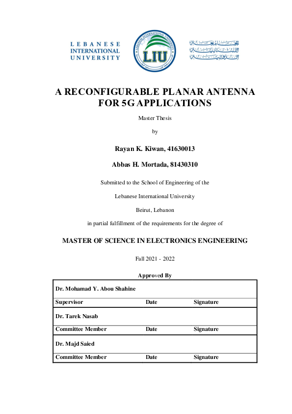 (PDF) A RECONFIGURABLE PLANAR ANTENNA FOR 5G APPLICATIONS