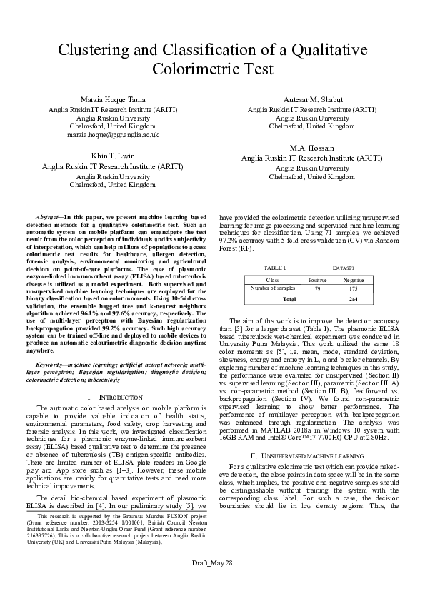 (PDF) Clustering and Classification of a Qualitative Colorimetric Test