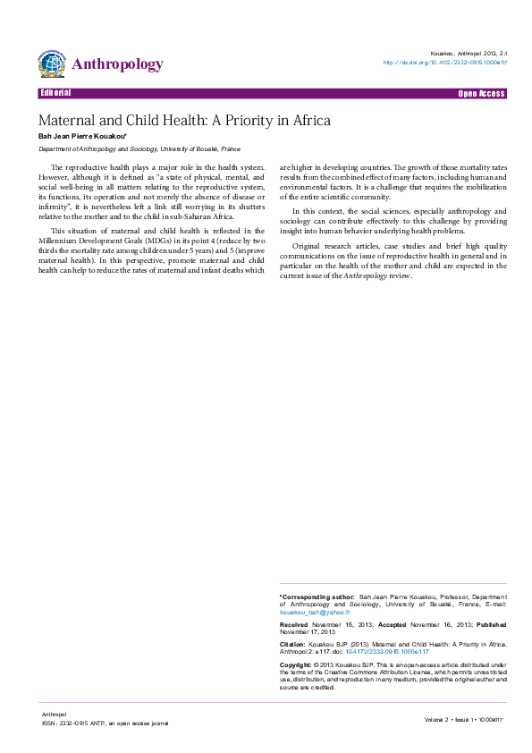 (PDF) Maternal and Child Health: A Priority in Africa