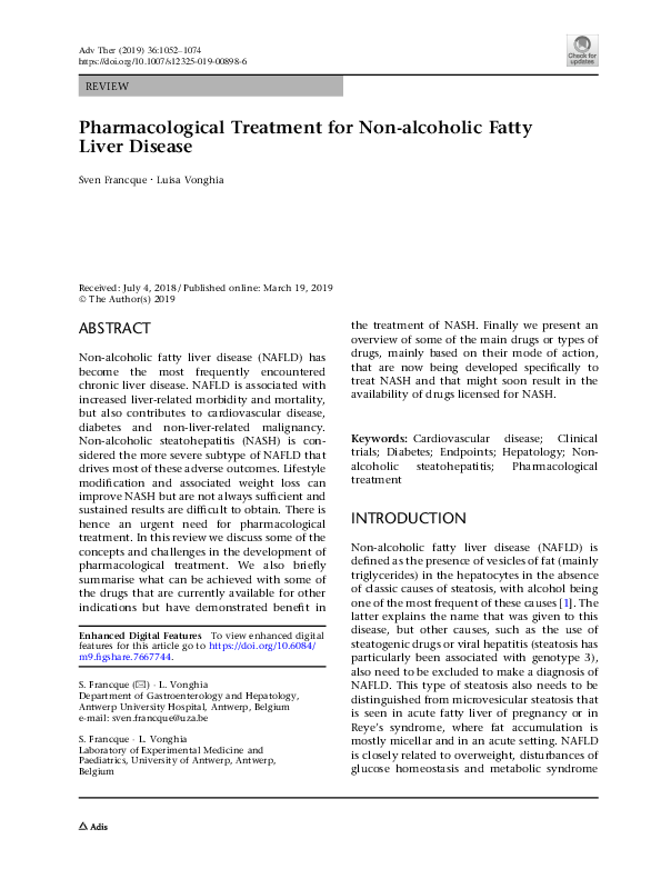 (PDF) Pharmacological Treatment for Non-alcoholic Fatty Liver Disease