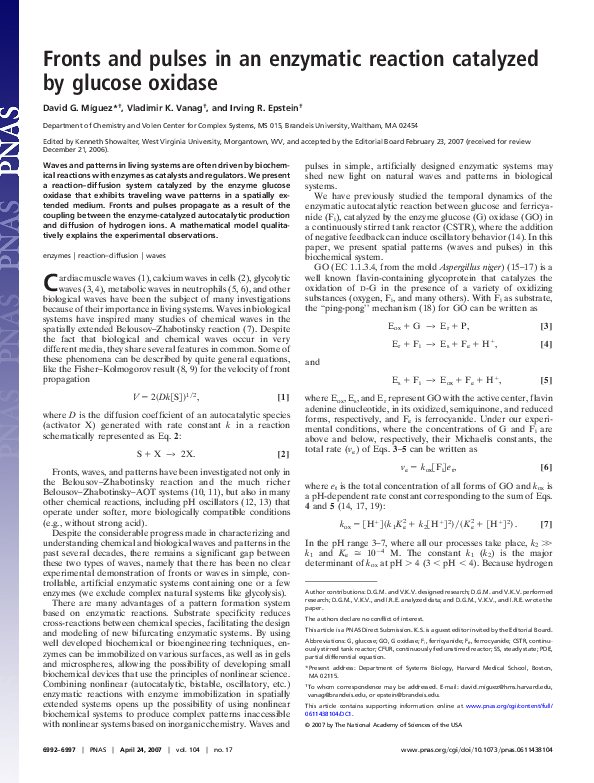 (PDF) Fronts and pulses in an enzymatic reaction catalyzed by glucose