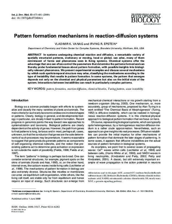 (PDF) Pattern formation mechanisms in reaction-diffusion systems