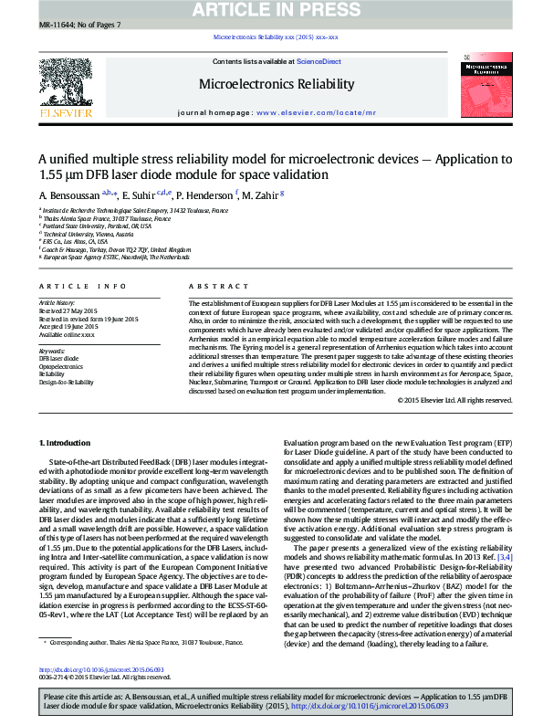 (PDF) A unified multiple stress reliability model for microelectronic ...