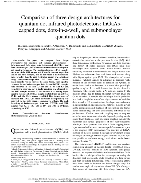 (PDF) Comparison of Three Design Architectures for Quantum Dot Infrared ...
