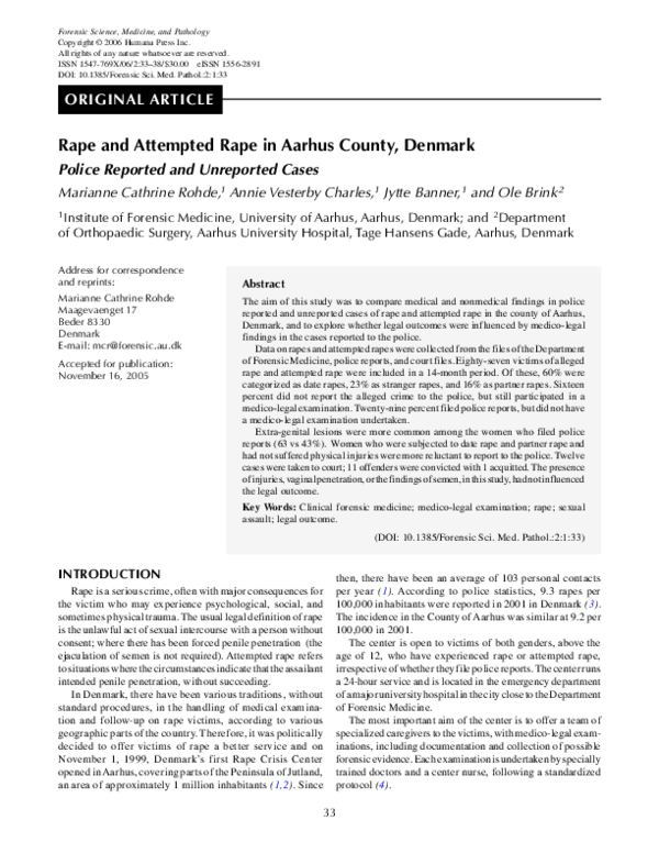 (PDF) Rape and Attempted Rape in Aarhus County, Denmark: Police ...