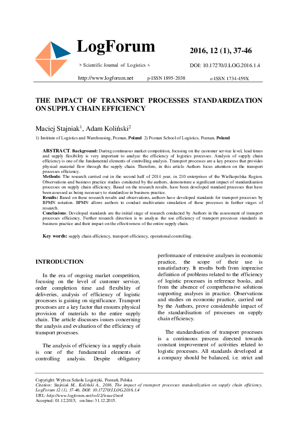 (PDF) Efficiency analysis of supply chain processes