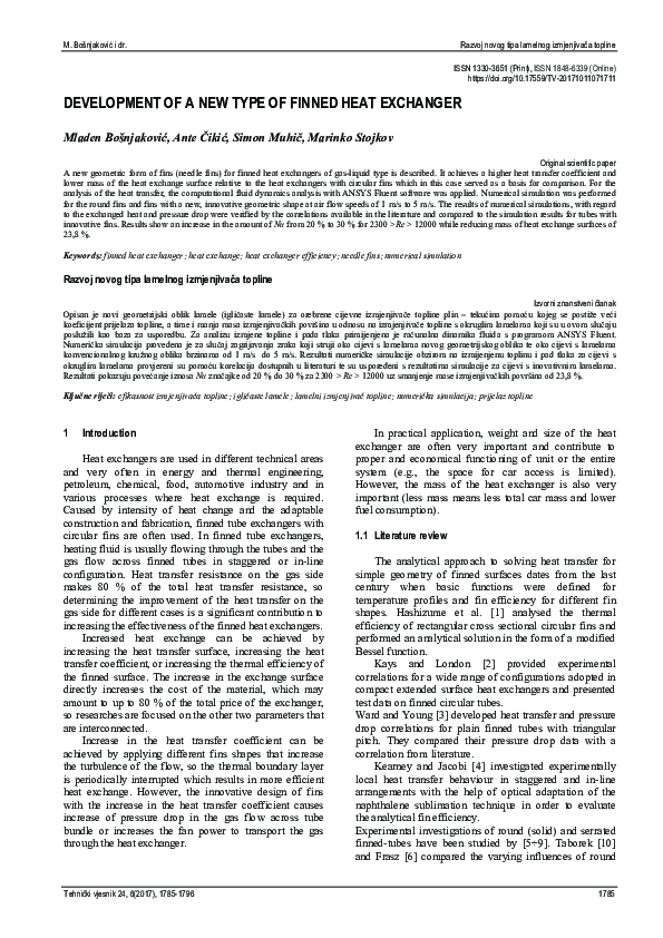 (PDF) Development of a new type of finned heat exchanger