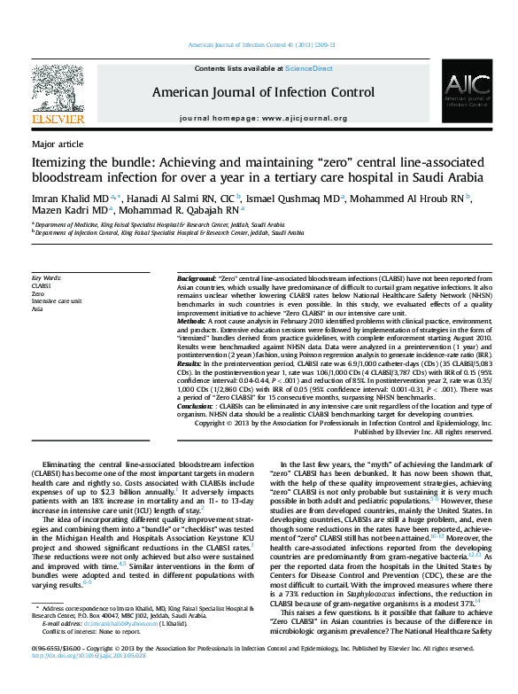 (PDF) Itemizing the bundle: Achieving and maintaining “zero” central ...