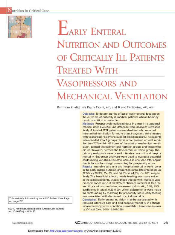 (PDF) Early Enteral Nutrition and Outcomes of Critically Ill Patients ...
