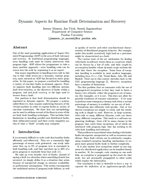 (PDF) Dynamic aspects for runtime fault determination and recovery