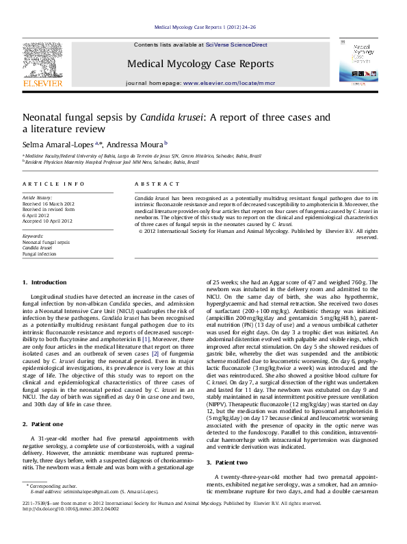 (PDF) Neonatal fungal sepsis by Candida krusei A report of three cases