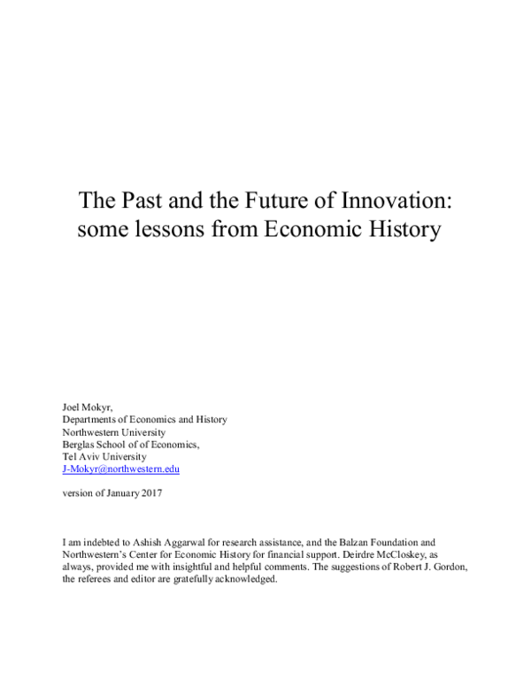 (PDF) The past and the future of innovation: Some lessons from economic ...