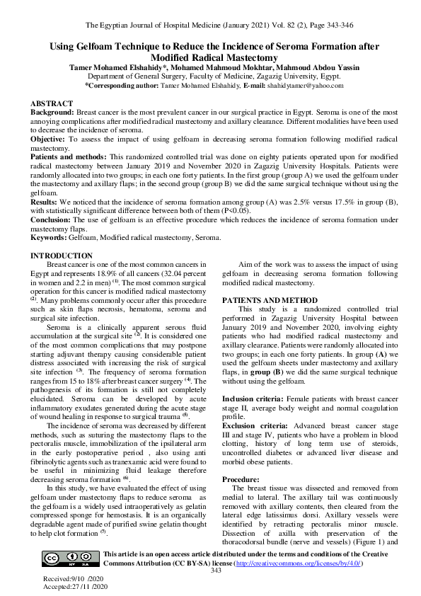 (PDF) Using Gelfoam Technique to Reduce the Incidence of Seroma