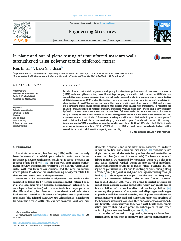 (PDF) In-plane and out-of-plane testing of unreinforced masonry walls ...