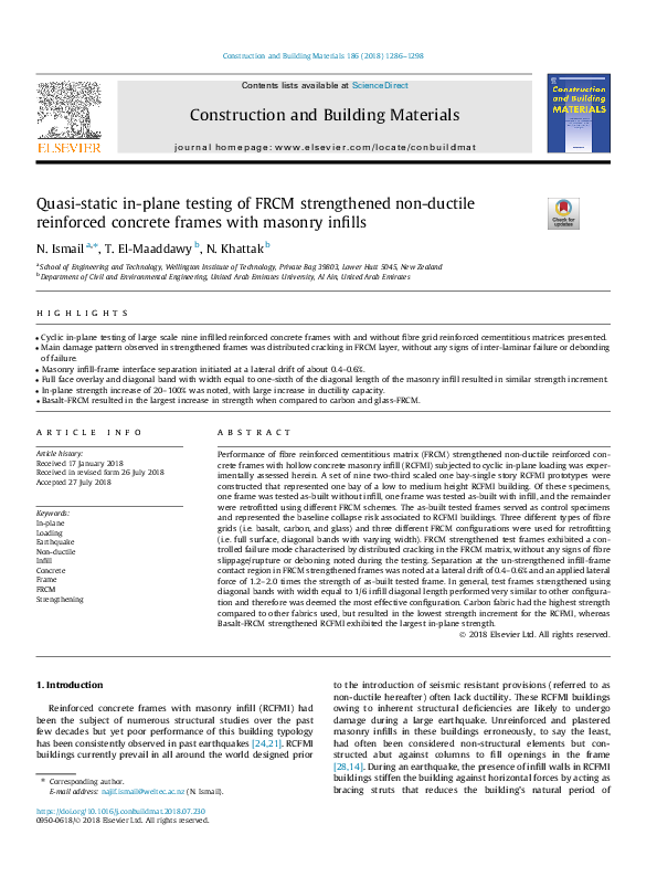 (PDF) Quasi-static in-plane testing of FRCM strengthened non-ductile ...