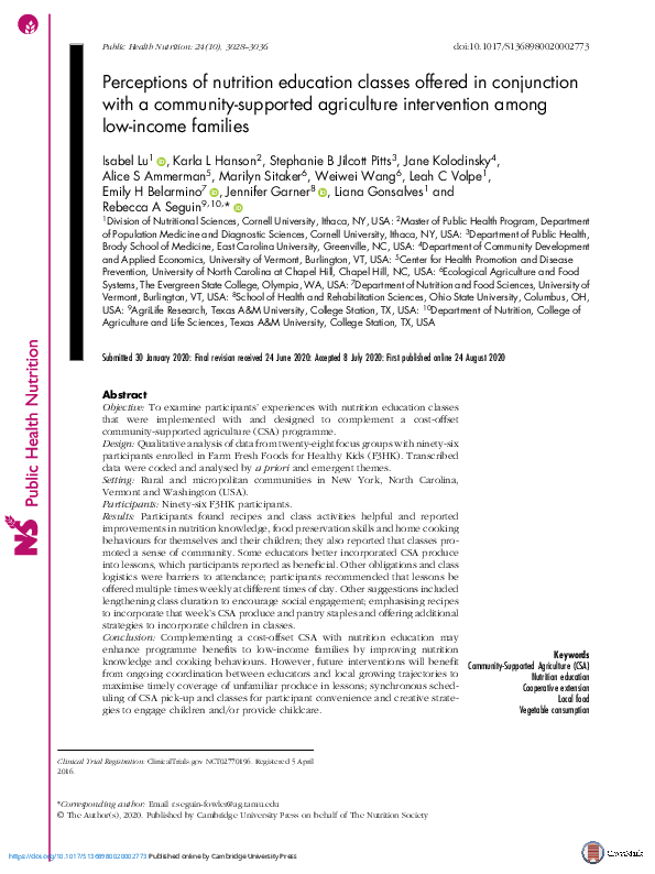 (PDF) Perceptions of nutrition education classes offered in conjunction ...