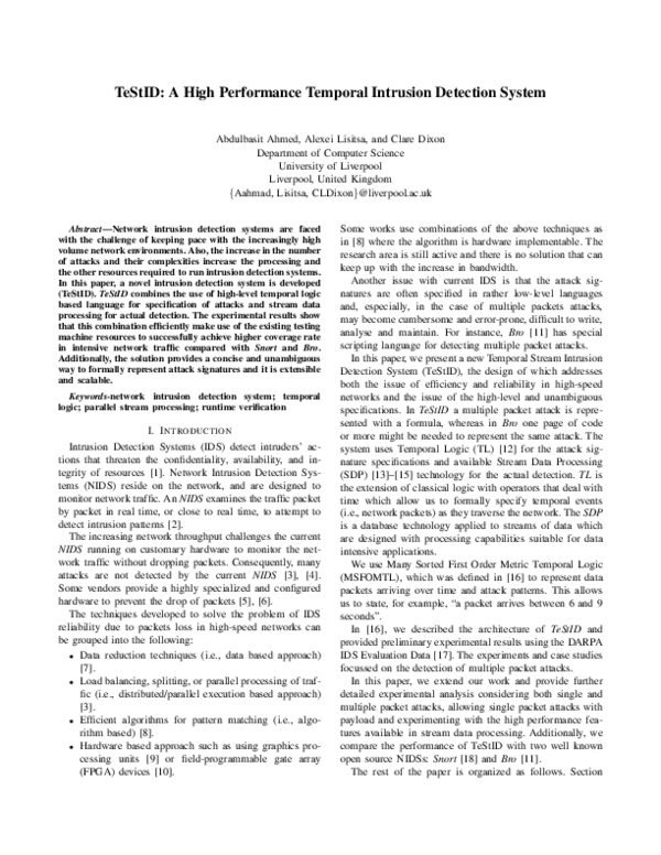 (PDF) TeStID: A High Performance Temporal Intrusion Detection System