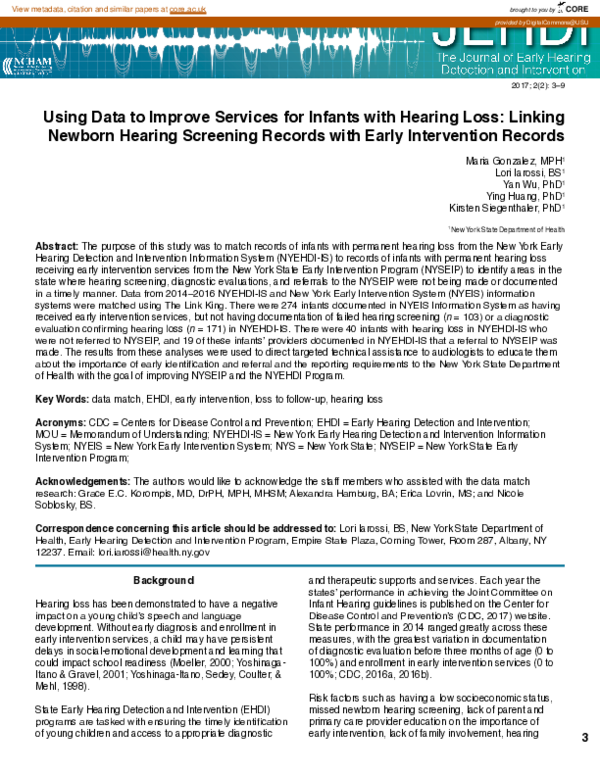 (PDF) Using Data to Improve Services for Infants with Hearing Loss ...