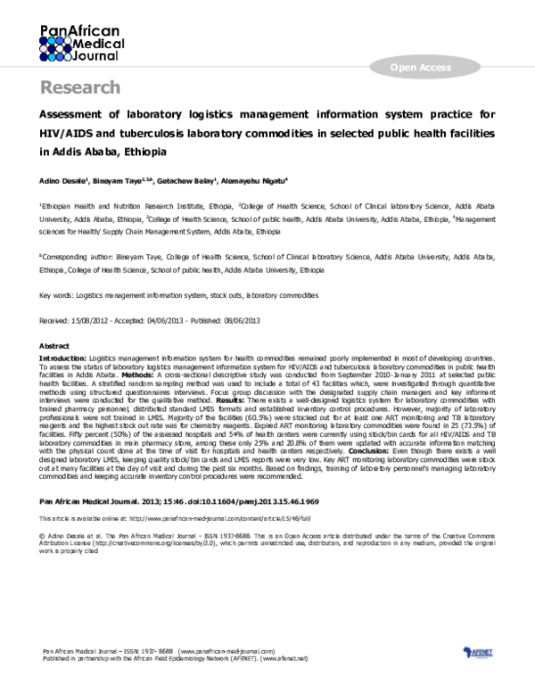 (PDF) Assessment of laboratory logistics management information system ...