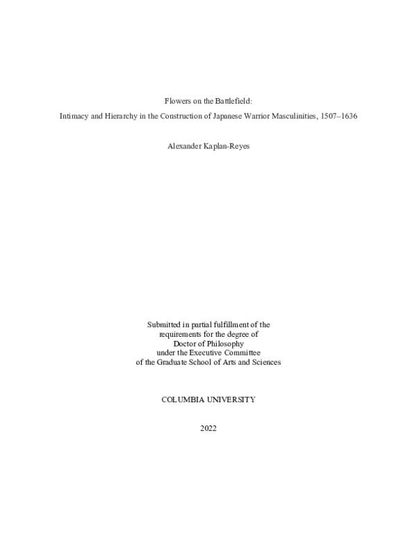 Flowers on the Battlefield: Intimacy and Hierarchy in the Construction of Japanese Warrior Masculinities, 1507-1636