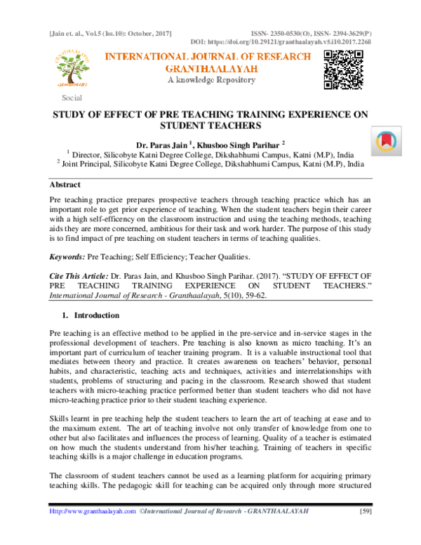 (PDF) Study of Effect of Pre Teaching Training Experience on Student ...