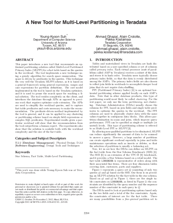 (PDF) A new tool for multi-level partitioning in teradata