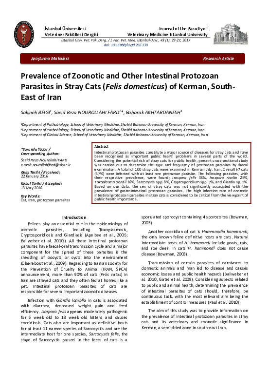 (PDF) Prevalence of Zoonotic and Other Intestinal Protozoan Parasites ...