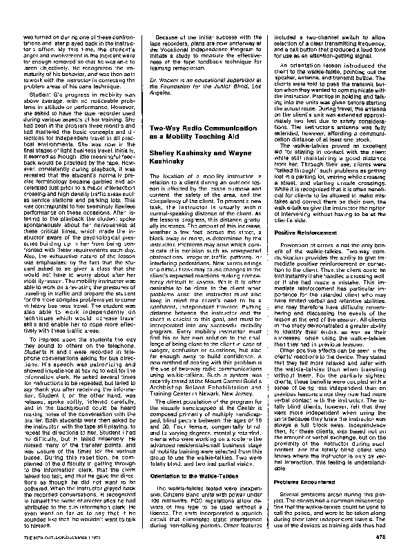 (PDF) TwoWay Radio Communication as a Mobility Teaching Aid Wayne