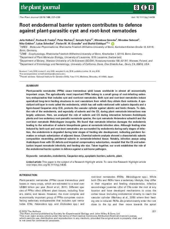 (PDF) Root endodermal barrier system contributes to defence against ...