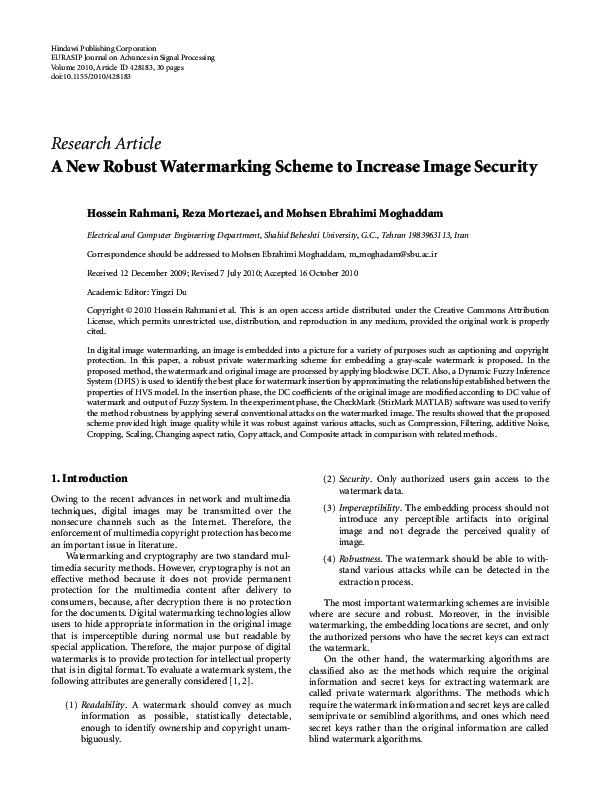 (PDF) A robust watermarking scheme using self-reference image | Chiang ...