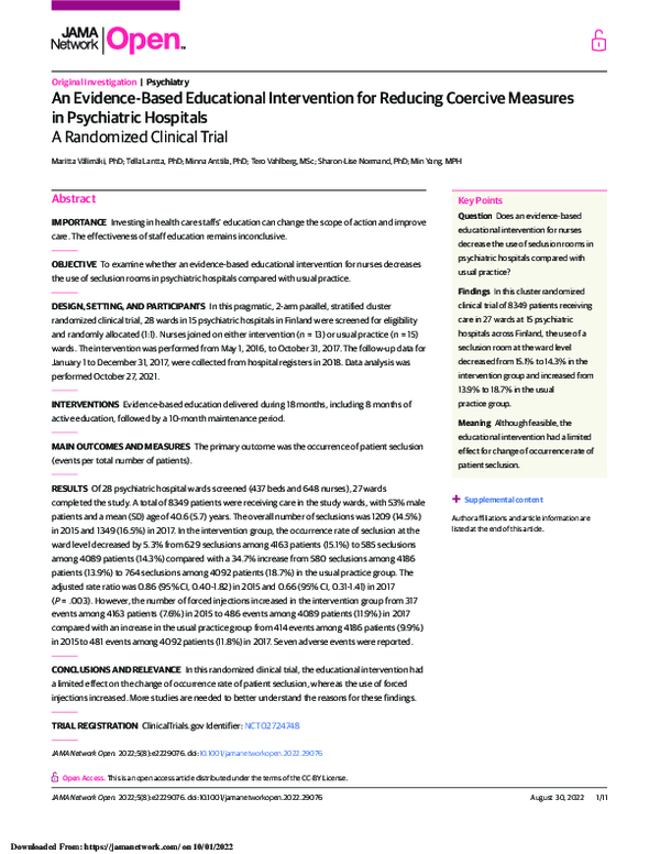 (PDF) An EvidenceBased Educational Intervention for Reducing Coercive Measures in Psychiatric