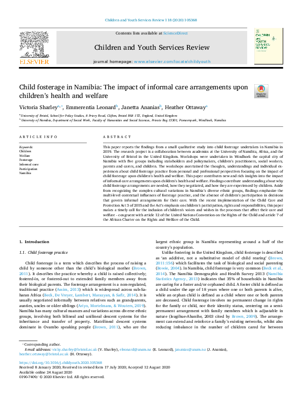 (PDF) Child fosterage in Namibia: The impact of informal care ...