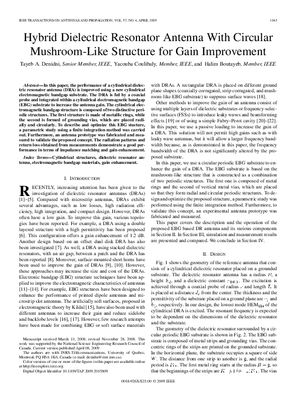 (PDF) Hybrid Dielectric Resonator Antenna With Circular MushroomLike