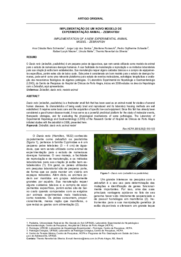 (PDF) Implementation of a New Experimental Animal Model - Zebrafish