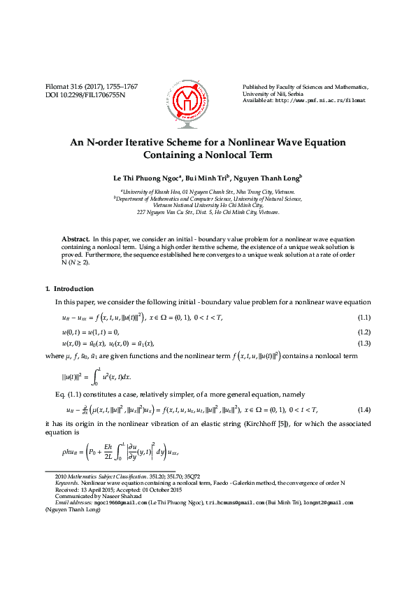 (PDF) An n-order iterative scheme for a nonlinear wave equation ...