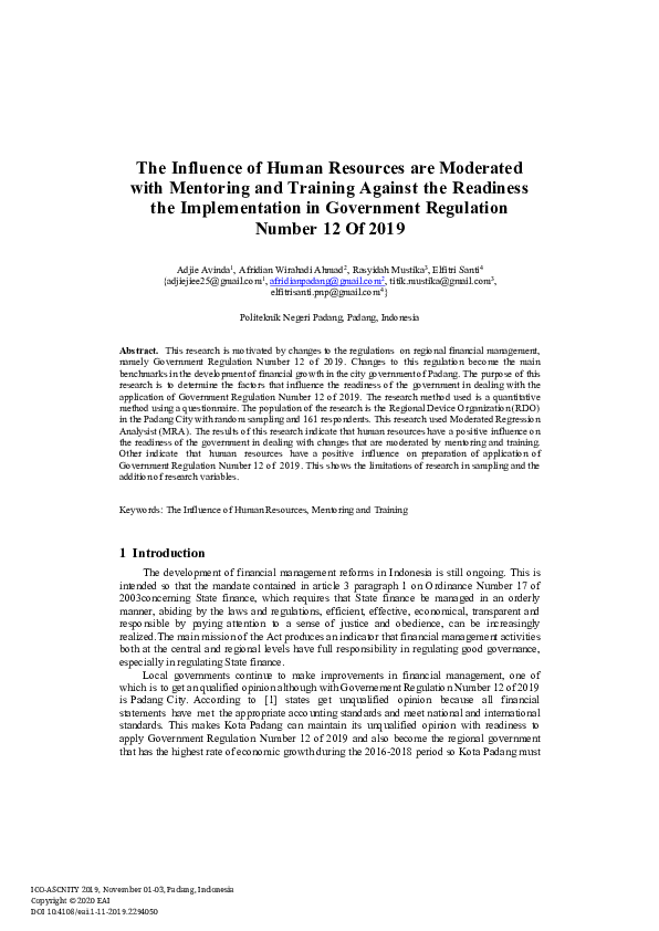 (PDF) The Influence of Human Resources are Moderated with Mentoring and ...