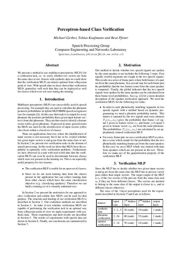 (PDF) Perceptron-Based Class Verification