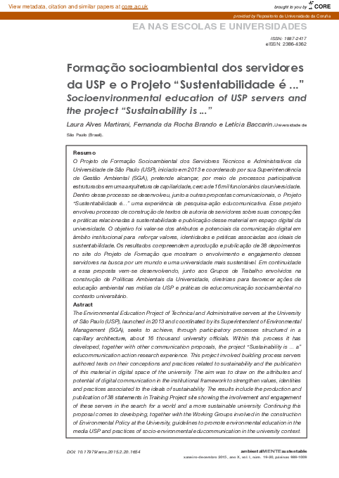 (PDF) Socioenvironmental Education of USP Servers and the Project ...