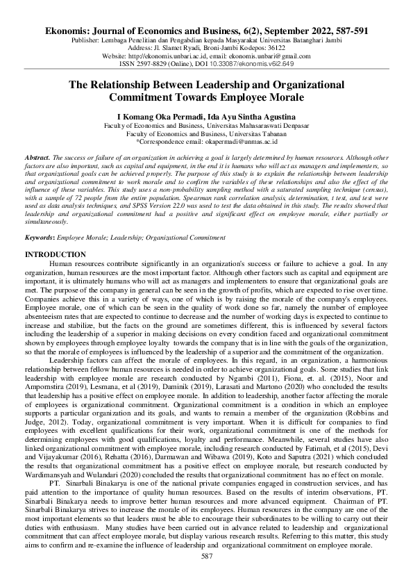 (PDF) The Relationship Between Leadership and Organizational Commitment ...
