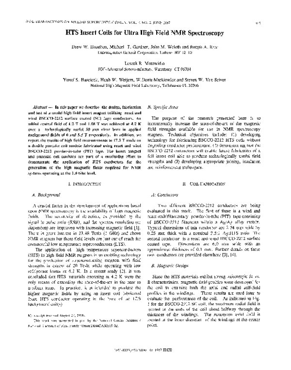 (PDF) HTS insert coils for ultra high field NMR spectroscopy