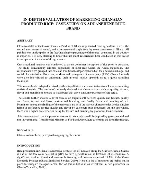 (PDF) IN-DEPTH EVALUATION OF MARKETING GHANAIAN PRODUCED RICE: CASE ...
