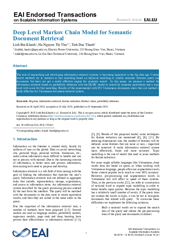 (PDF) Deep Level Markov Chain Model for Semantic Document Retrieval