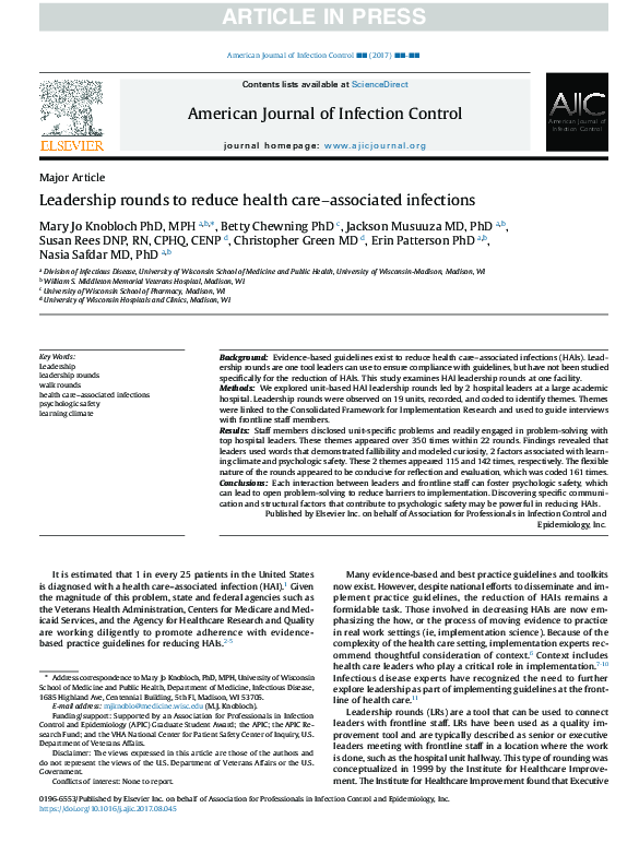 (PDF) Leadership rounds to reduce health care-associated infections