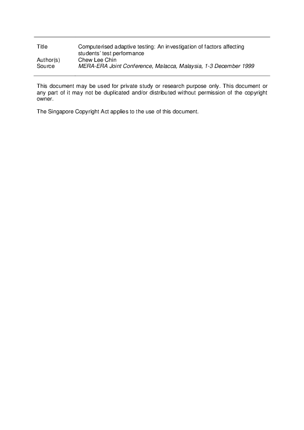  PDF Computerised Adaptive Testing An Investigation Of Factors 