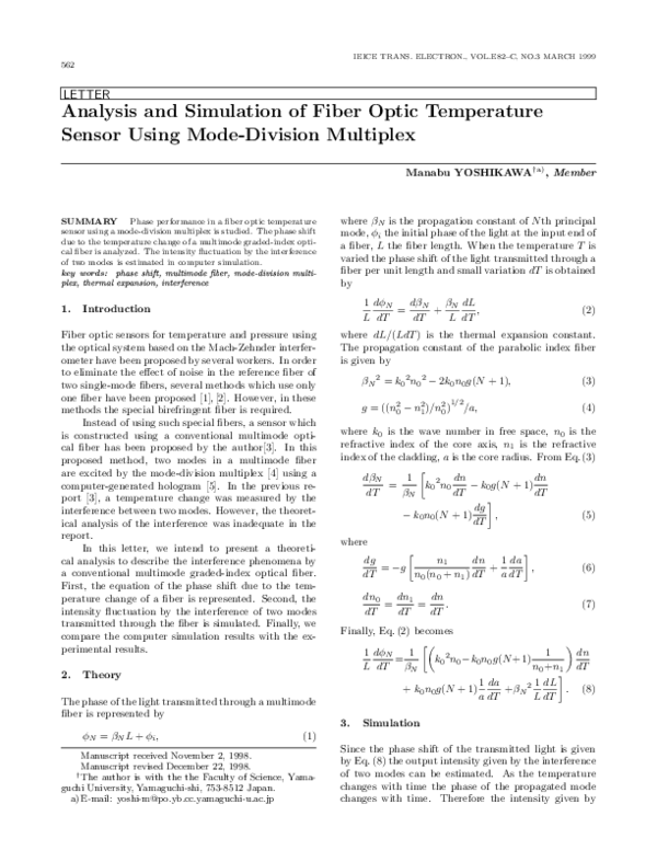 (PDF) Analysis and Simulation of Fiber Optic Temperature Sensor Using ...
