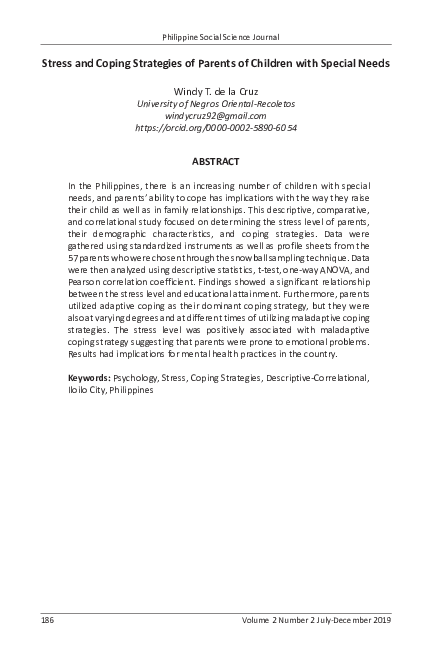 (PDF) Stress and Coping Strategies of Parents of Children with Special ...
