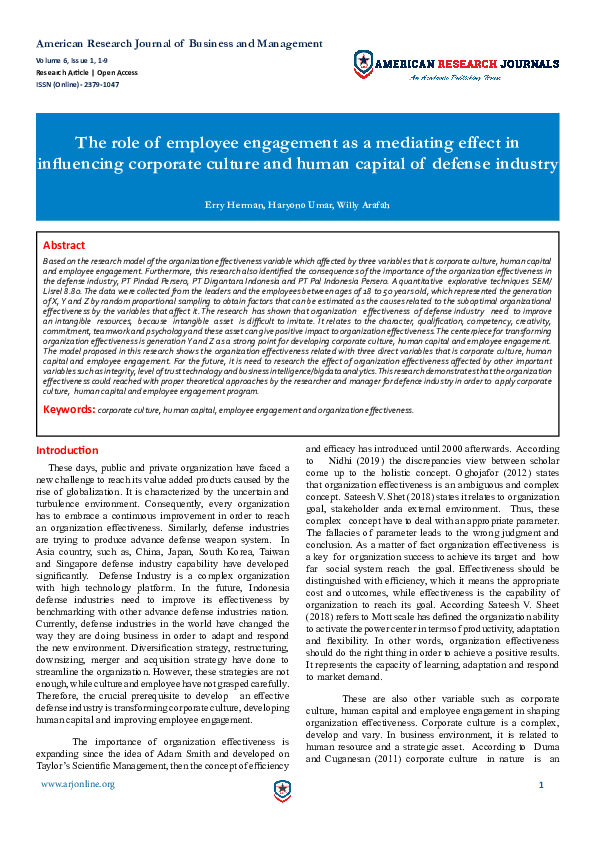 (PDF) The role of employee engagement as a mediating effect in ...