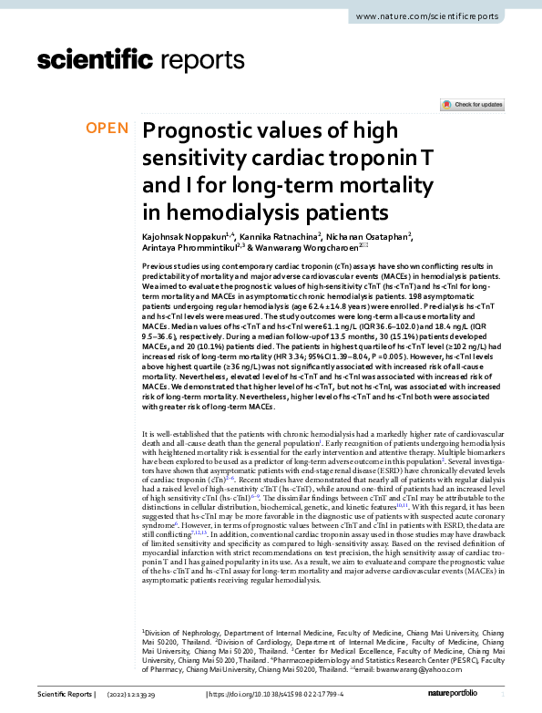 (PDF) Prognostic values of high sensitivity cardiac troponin T and I ...
