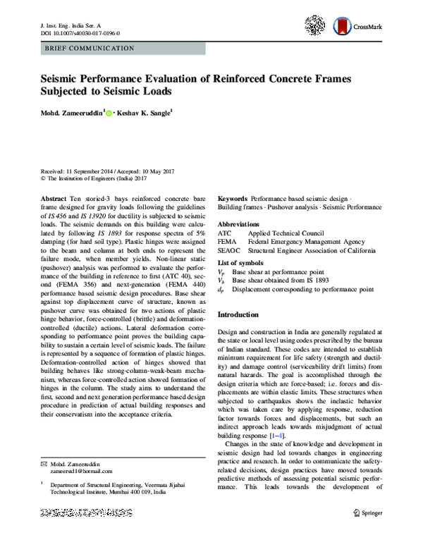 (PDF) Seismic Performance Evaluation of Reinforced Concrete Frames ...
