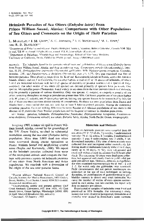 (PDF) Helminth Parasites of Sea Otters (Enhydra lutris} from Prince ...